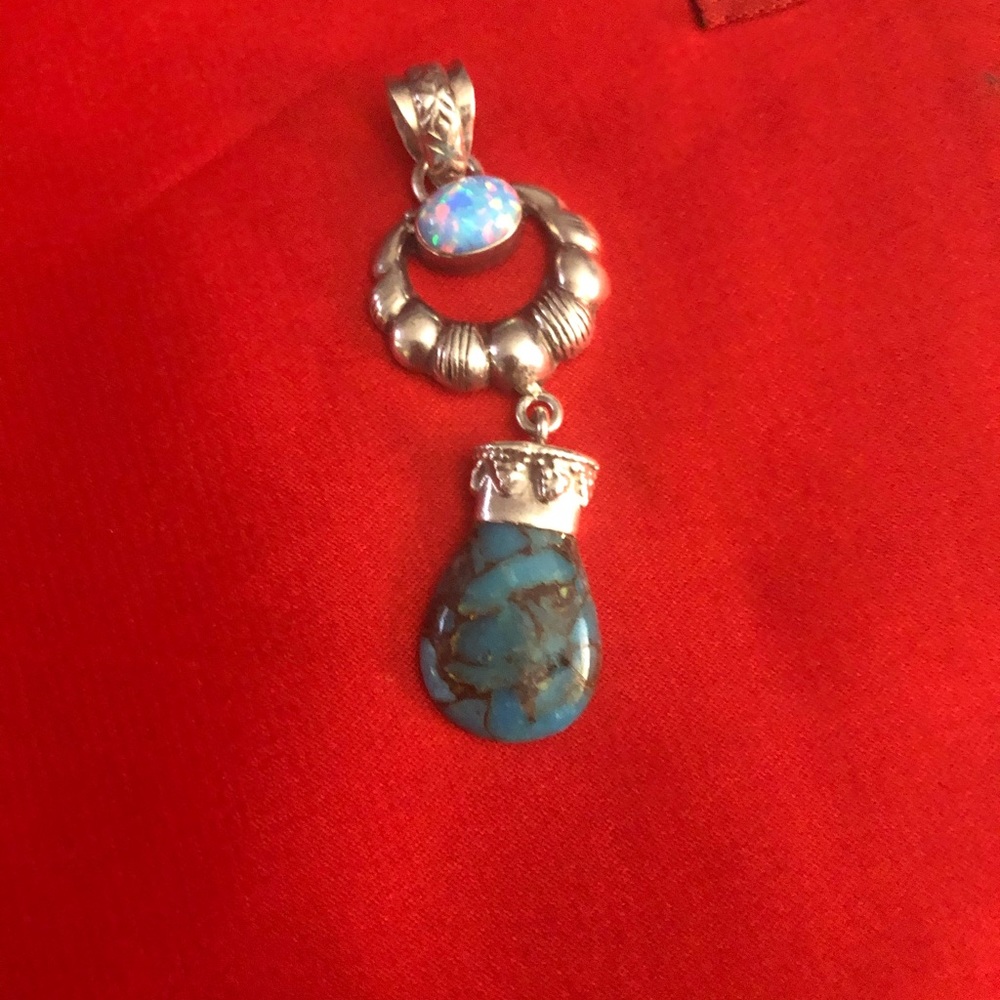 Silver Pendant with Turquoise and Crystal Stones